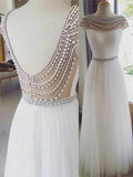 A-Line/Elegant Bateau Sleeveless Floor-Length Beading Tulle Prom Dresses by misshow.com