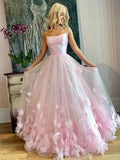 A-Line/Elegant Bateau Tulle Applique Floor-Length Sleeveless Prom Dresses by misshow.com