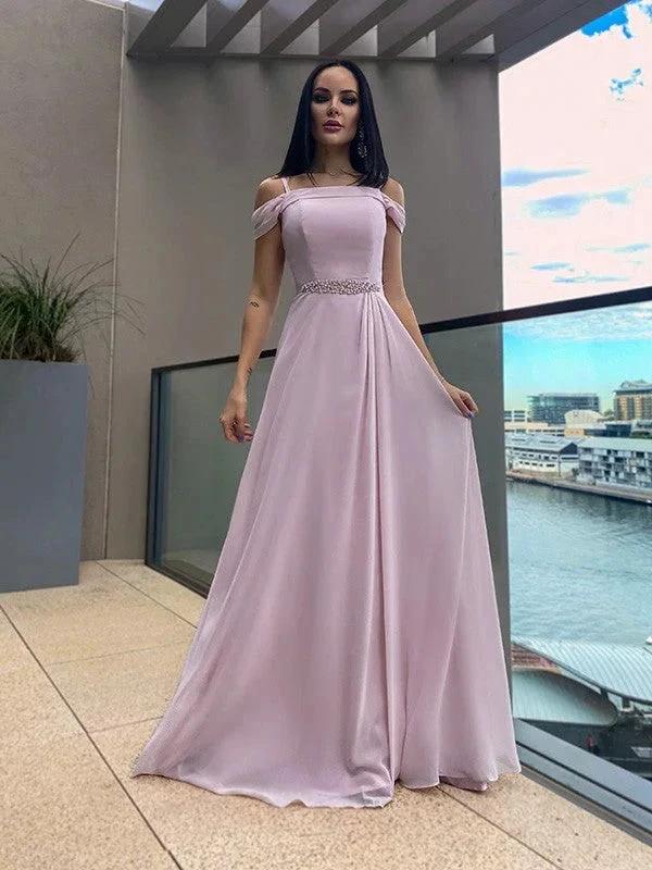 A-Line/Elegant Chiffon Beading Straps Sleeveless Floor-Length Prom Dresses by misshow.com