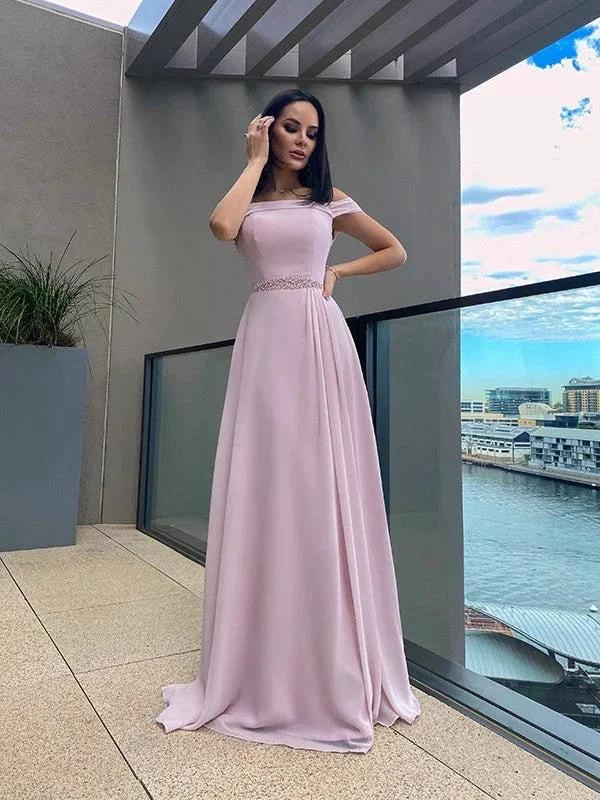 A-Line/Elegant Chiffon Beading Straps Sleeveless Floor-Length Prom Dresses by misshow.com