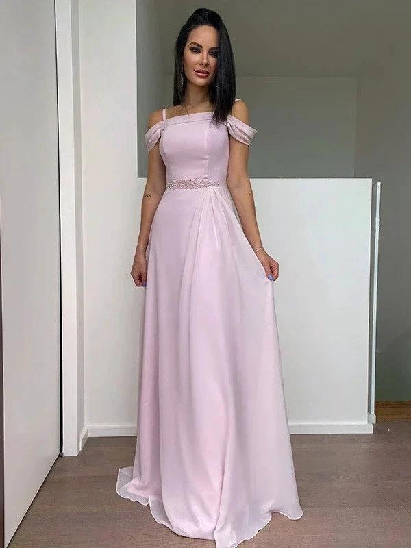 A-Line/Elegant Chiffon Beading Straps Sleeveless Floor-Length Prom Dresses by misshow.com