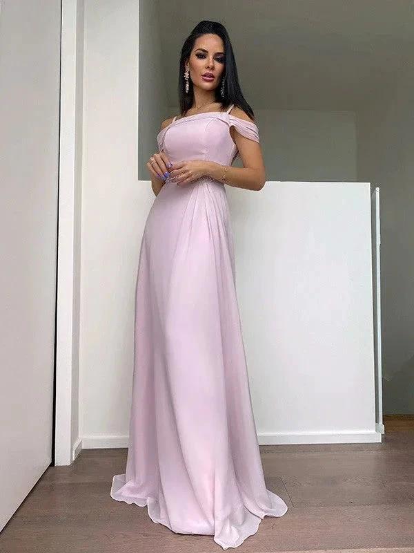 A-Line/Elegant Chiffon Beading Straps Sleeveless Floor-Length Prom Dresses by misshow.com