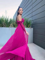 A-Line/Elegant Chiffon Floor-Length Long Sleeves Ruffles Off-the-Shoulder Prom Dresses by misshow.com