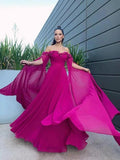 A-Line/Elegant Chiffon Floor-Length Long Sleeves Ruffles Off-the-Shoulder Prom Dresses by misshow.com