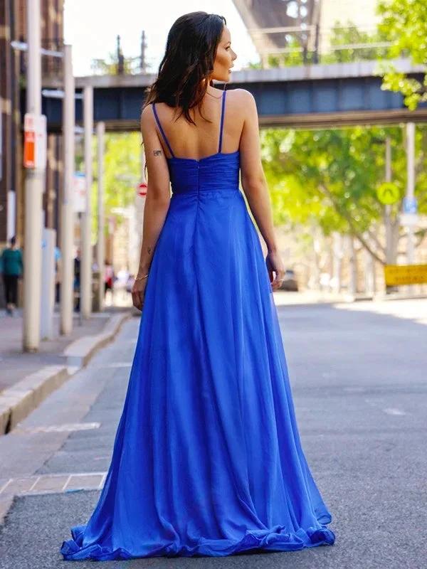 A-Line/Elegant Chiffon Ruched Spaghetti Straps Sleeveless Prom Dresses by misshow.com