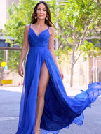 A-Line/Elegant Chiffon Ruched Spaghetti Straps Sleeveless Prom Dresses by misshow.com
