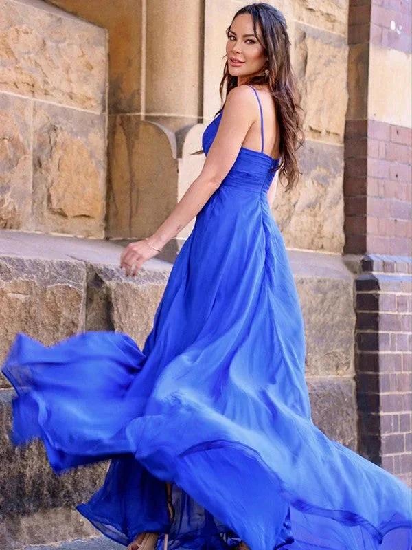 A-Line/Elegant Chiffon Ruched Spaghetti Straps Sleeveless Prom Dresses by misshow.com