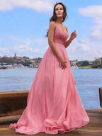 A-Line/Elegant Chiffon Ruched Spaghetti Straps Sleeveless Prom Dresses by misshow.com