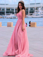 A-Line/Elegant Chiffon Ruched Spaghetti Straps Sleeveless Prom Dresses by misshow.com