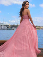 A-Line/Elegant Chiffon Ruched Spaghetti Straps Sleeveless Prom Dresses by misshow.com