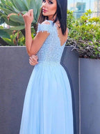 A-Line/Elegant Floor-Length Off-the-Shoulder Sleeveless Chiffon Applique Prom Dresses by misshow.com