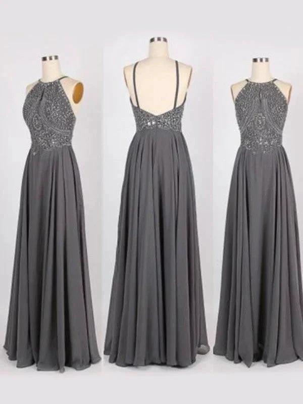 A-Line/Elegant Halter Sleeveless Beading Chiffon Prom Dresses by misshow.com