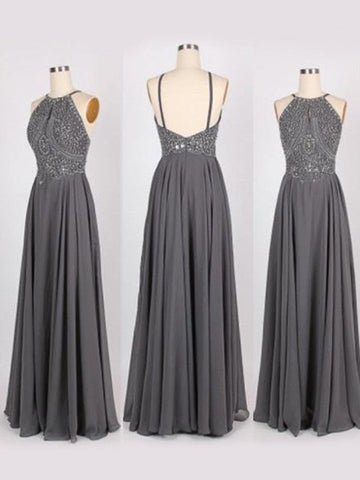 A-Linie/Elegant Neckholder Ärmellos Perlen verziert Chiffon Abiballkleider