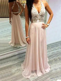 A-Line/Elegant Halter Sleeveless Chiffon Lace Prom Dresses by misshow.com