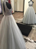 A-Line/Elegant Halter Sleeveless Floor-Length Beading Tulle Prom Dresses by misshow.com