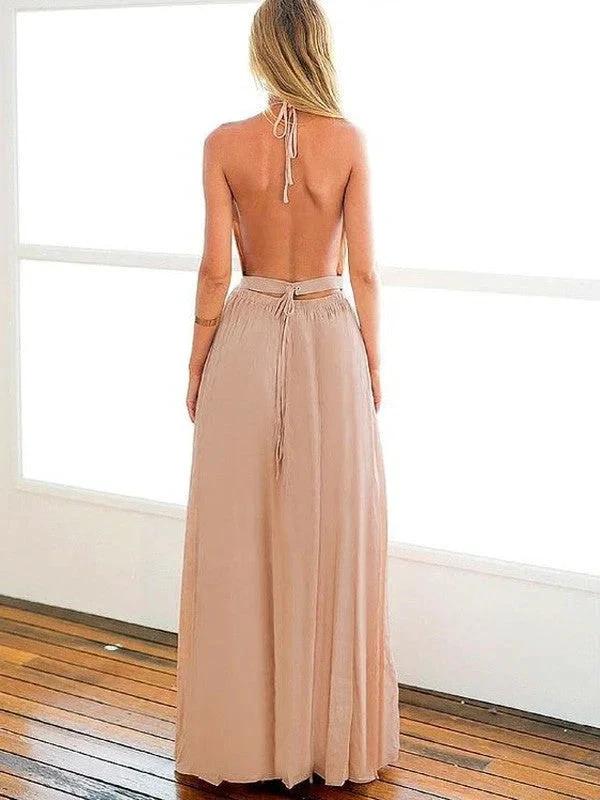 A-Line/Elegant Halter Sleeveless Floor-Length Chiffon Prom Dresses by misshow.com