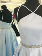 A-Line/Elegant Halter Sleeveless Floor-Length Satin Prom Dresses by misshow.com