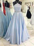 A-Line/Elegant Halter Sleeveless Floor-Length Satin Prom Dresses by misshow.com