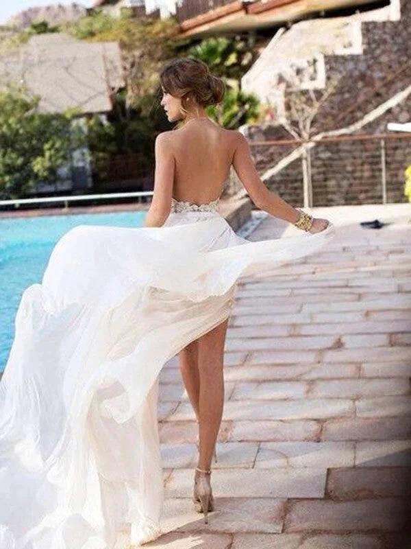A-Line/Elegant Halter Sleeveless Lace Chiffon Prom Dresses by misshow.com