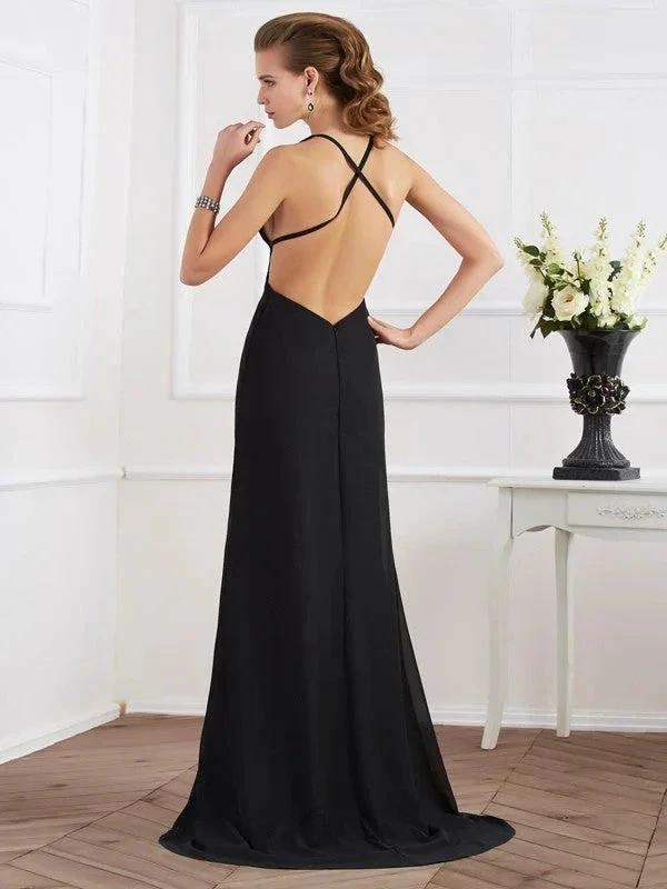 A-Line/Elegant Halter Sleeveless Long Chiffon Prom Dresses by misshow.com
