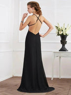 A-Line/Elegant Halter Sleeveless Long Chiffon Prom Dresses by misshow.com