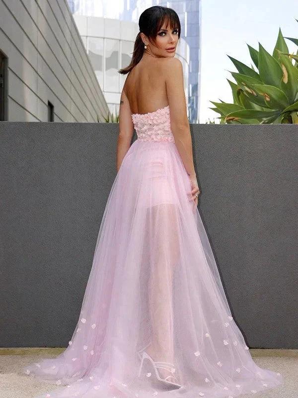 A-Line/Elegant Hand-Made Flower Tulle Sleeveless Sweetheart Prom Dresses by misshow.com