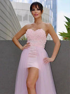 A-Line/Elegant Hand-Made Flower Tulle Sleeveless Sweetheart Prom Dresses by misshow.com