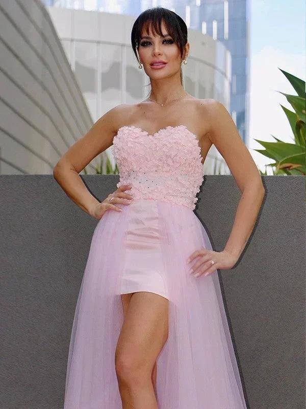 A-Line/Elegant Hand-Made Flower Tulle Sleeveless Sweetheart Prom Dresses by misshow.com