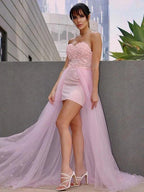 A-Line/Elegant Hand-Made Flower Tulle Sleeveless Sweetheart Prom Dresses by misshow.com