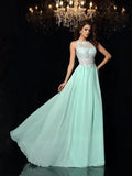 A-Line/Elegant High Neck Applique Sleeveless Long Chiffon Prom Dresses by misshow.com