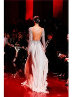 A-Line/Elegant High Neck Long Sleeves Applique Chiffon Prom Dresses by misshow.com