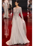 A-Line/Elegant High Neck Long Sleeves Applique Chiffon Prom Dresses by misshow.com