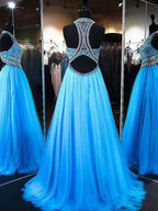 A-Line/Elegant Jewel Sleeveless Beading Tulle Prom Dresses by misshow.com