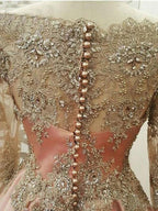 A-Line/Elegant Long Sleeves Scoop Floor-Length Applique Tulle Muslim Prom Dresses by misshow.com