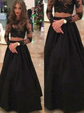 A-Line/Elegant Long Sleeves Scoop Floor-Length Lace Prom Dresses by misshow.com