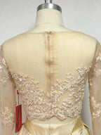 A-Line/Elegant Long Sleeves Scoop Taffeta Applique Floor-Length Two Piece Prom Dresses by misshow.com