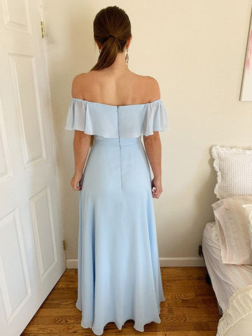 A-Linie/Elegant Off-the-Shoulder Perlen verziert Chiffon Bodenlang Ärmellos Ballkleider