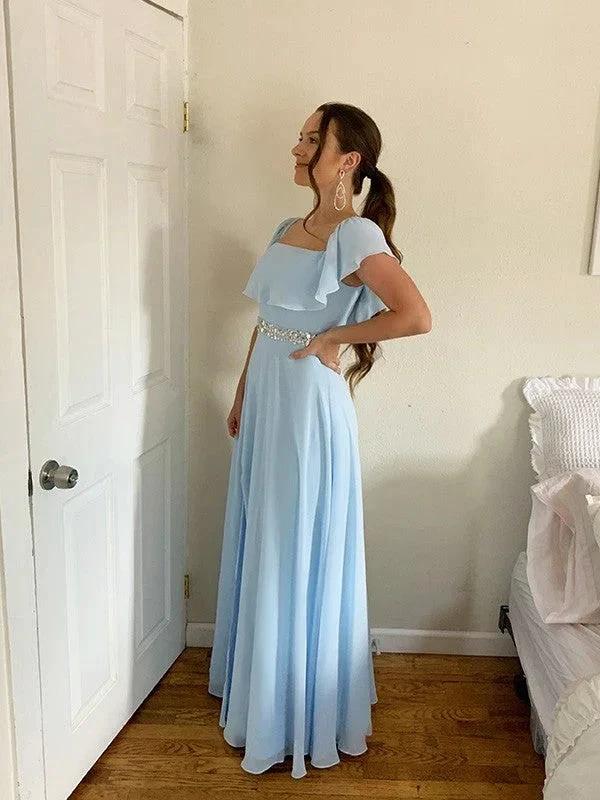 A-Line/Elegant Off-the-Shoulder Beading Chiffon Floor-Length Sleeveless Prom Dresses by misshow.com