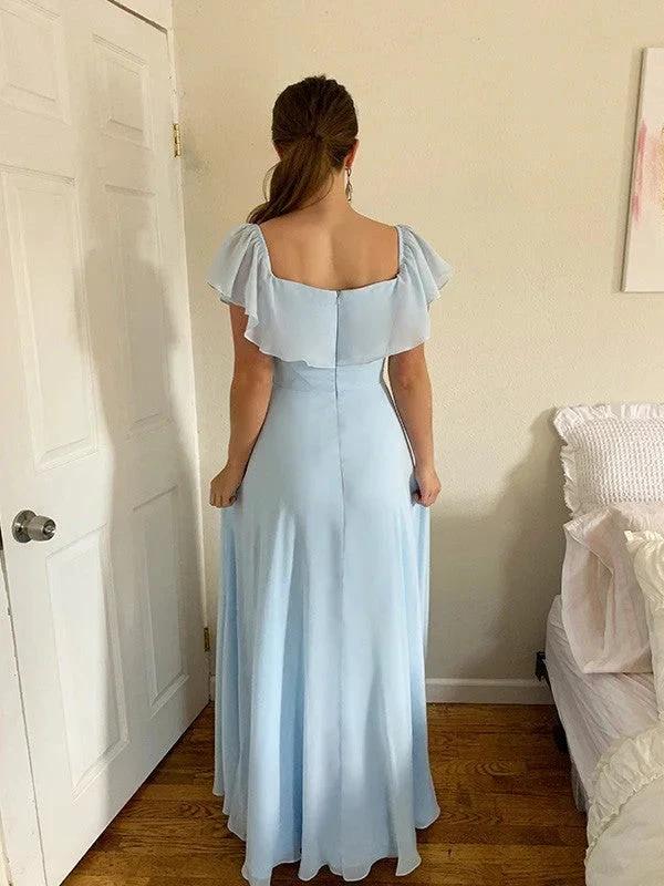 A-Line/Elegant Off-the-Shoulder Beading Chiffon Floor-Length Sleeveless Prom Dresses by misshow.com