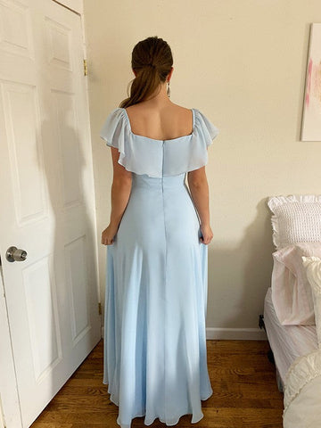 A-Linie/Elegant Off-the-Shoulder Perlen verziert Chiffon Bodenlang Ärmellos Ballkleider
