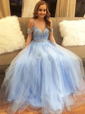 A-Line/Elegant Off-the-Shoulder Floor-Length Tulle Sleeveless Beading Prom Dresses by misshow.com