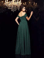 A-Line/Elegant Off-the-Shoulder Ruched Sleeveless Long Chiffon Prom Dresses by misshow.com