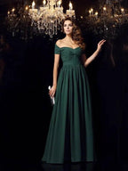 A-Line/Elegant Off-the-Shoulder Ruched Sleeveless Long Chiffon Prom Dresses by misshow.com