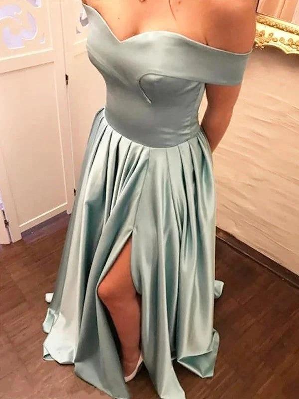 A-Line/Elegant Off-the-Shoulder Ruffles Satin Prom Dresses by misshow.com