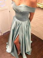 A-Line/Elegant Off-the-Shoulder Ruffles Satin Prom Dresses by misshow.com