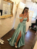 A-Line/Elegant Off-the-Shoulder Ruffles Satin Prom Dresses by misshow.com