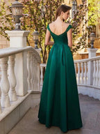 A-Line/Elegant Off-the-Shoulder Sequin Sleeveless Satin Floor-Length Prom Dresses by misshow.com