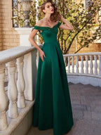 A-Line/Elegant Off-the-Shoulder Sequin Sleeveless Satin Floor-Length Prom Dresses by misshow.com