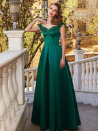 A-Line/Elegant Off-the-Shoulder Sequin Sleeveless Satin Floor-Length Prom Dresses by misshow.com