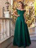 A-Line/Elegant Off-the-Shoulder Sequin Sleeveless Satin Floor-Length Prom Dresses by misshow.com